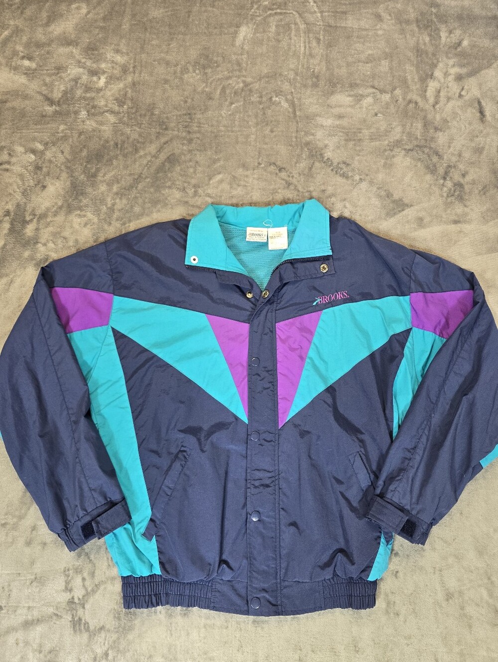 Vintage Brooks Teal & Purple Lined Windbreaker Jacket Size Medium